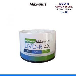 CONO X 50 DISCOS DVD-R GRABABLE DE 4.7GB 4X 120MIN MAX PLUS